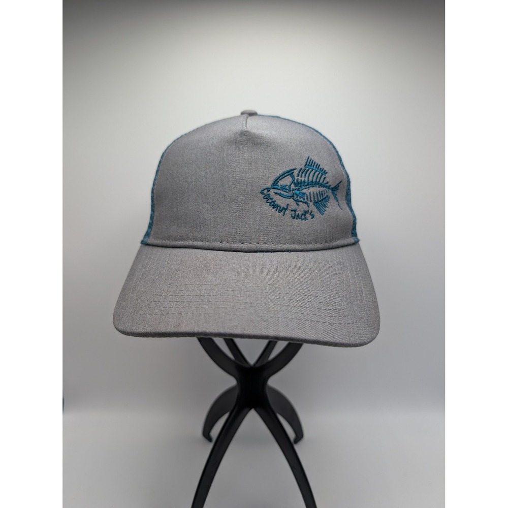 Blue 84 Coconut Jacks Fish Skeleton Trucker Hat Grey Teal Snapback Cap
